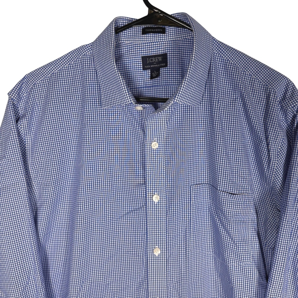 J.Crew Thompson Flex‎ Wrinkle Free Dress Shirt Large Blue Gingham Check Mens - Picture 2 of 10